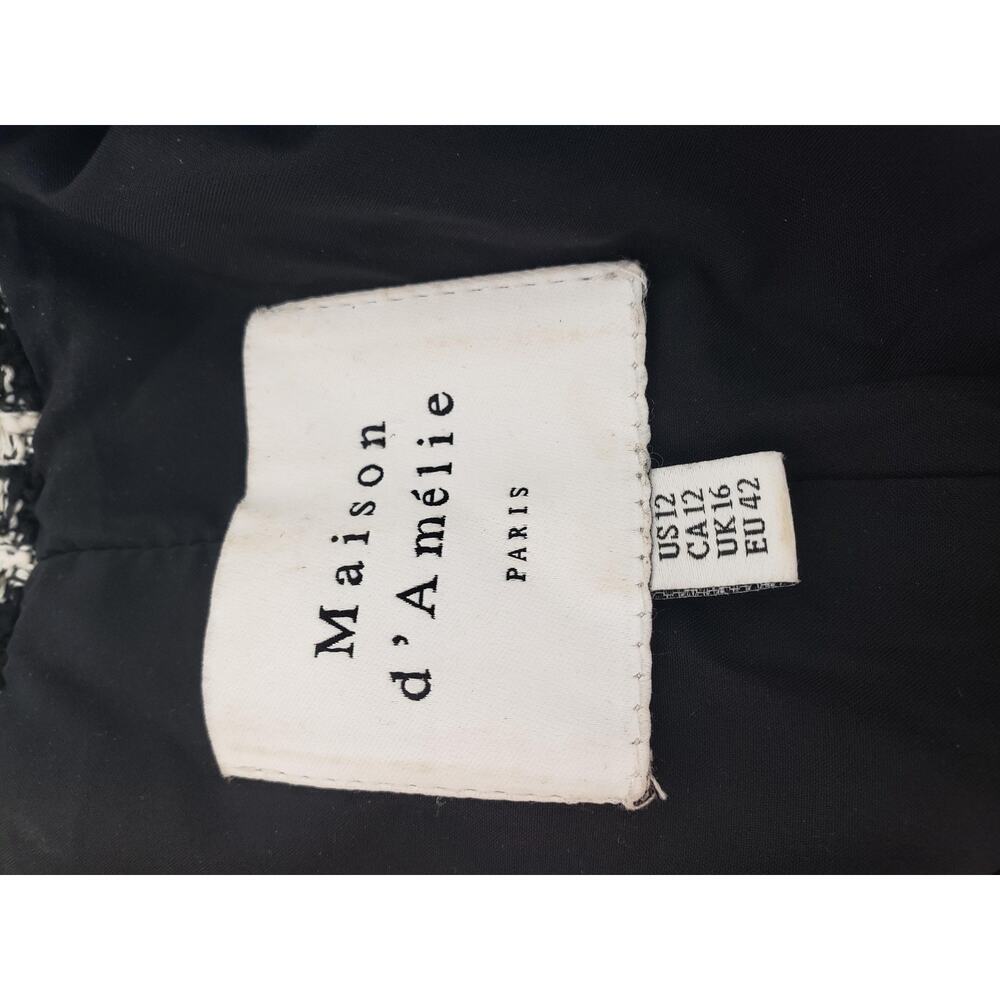 Vintage Blazer Suit Jacket Womens 12 Black White Houndstooth Cropped Tweed Paris - Picture 12 of 16